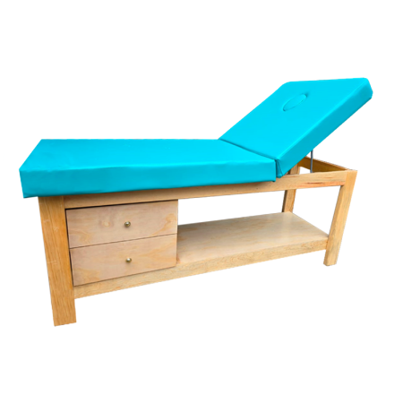 Cama de Fisioterapia de Madera con Respaldo Reclinable y 2 Cajones de 190 largo x 61 de ancho x 80 cm de alto
