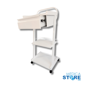 Carro Porta Equipo Médico y Fisioterapéutico Móvil de 4 Ruedas con 1 cajón y 2 charolas de Metal - Médica Store