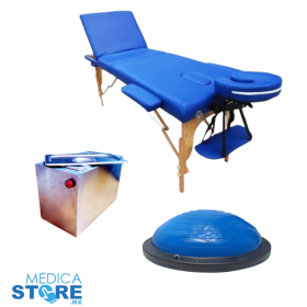Paquete Mesa para masaje tres secciones con levanta piernas, dynaso bosu y parafinero 6 libras