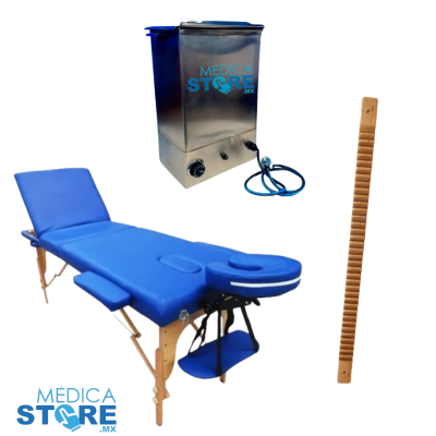 Paquete Mesa para masaje tres secciones con levanta piernas, compresero caliente 4 compresas y escalerilla de dedos