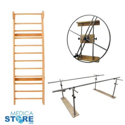 Combo Barras suecas, barras paralelas y rueda o timón para ejercicios de hombro