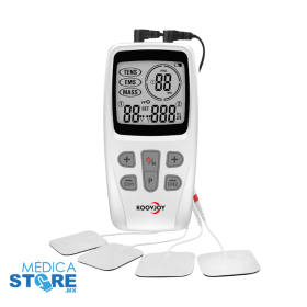TENS y EMS Portátil para Electroestimulación de 2 Canales para 4 Electrodos y 22 Programas Preestablecidos - ROOVJOY