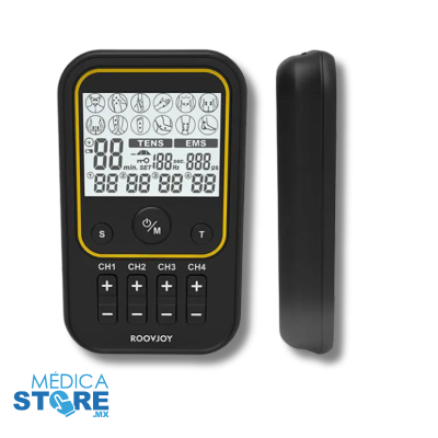Electroestimulador Portátil de 4 Canales Independientes con Batería Recargable, 50 Programas para TENS y EMS - ROOVJOY